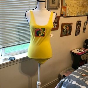 NWT MTV bodysuit by Viacom 2019 M yellow tie-dye